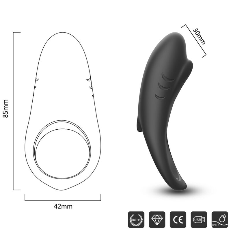 ARMONY - SHARK VIBRATING RING FOR COUPLES REMOTE CONTROL BLACK