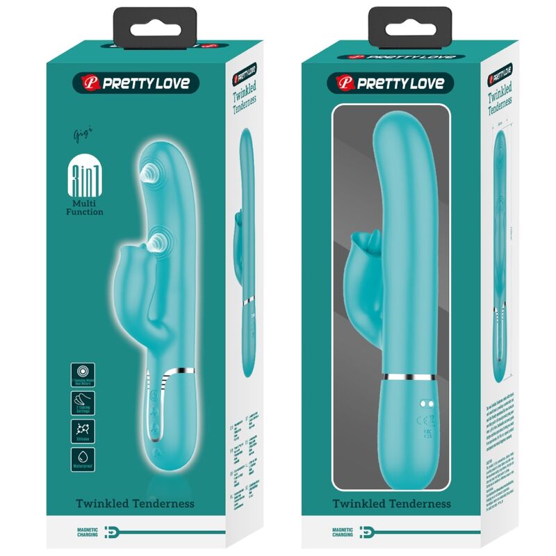 PRETTY LOVE - RABBIT VIBRATOR WITH AQUA GREEN LICKING