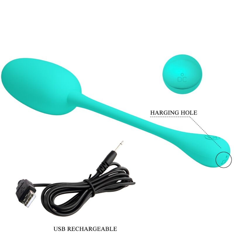 PRETTY LOVE - KNUCKER RECHARGEABLE VIBRATING EGG AQUA GREEN