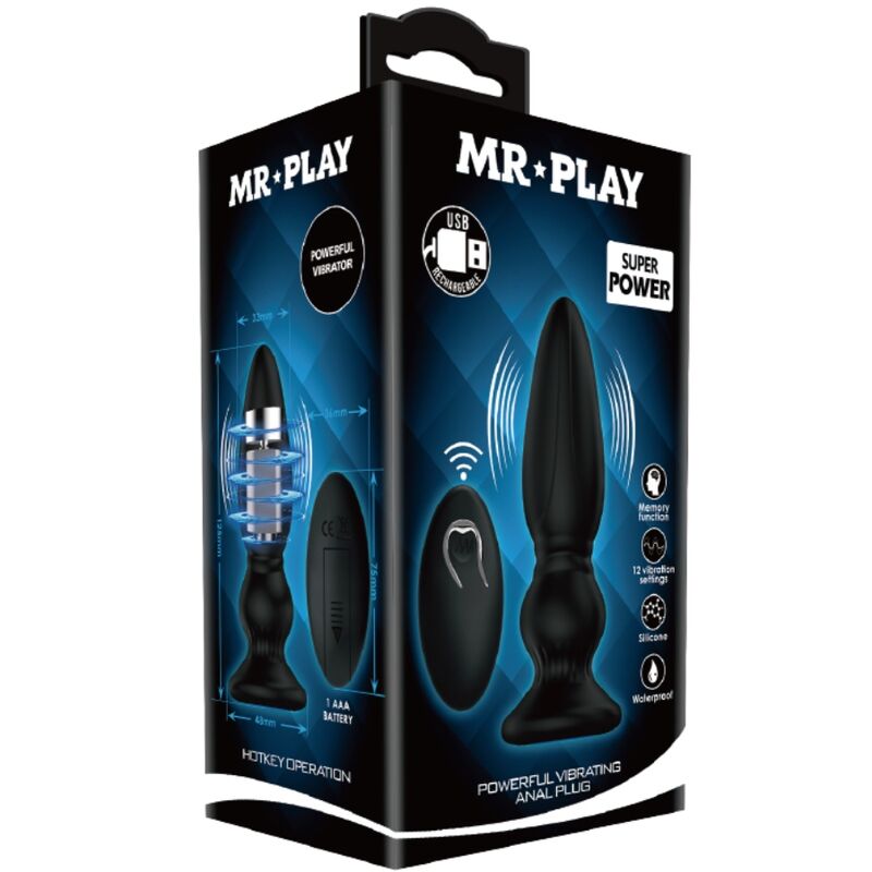 MR PLAY - POWERFUL VIBRATOR WITH REMOTE CONTROL, ANAL PLUG, BLACK