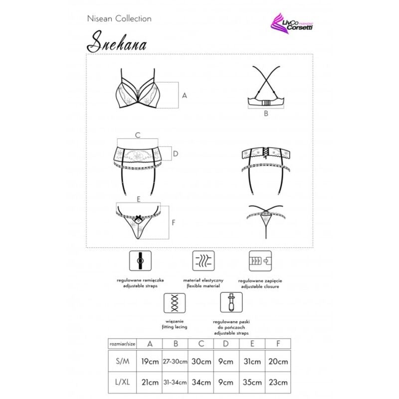 LIVCO CORSETTI FASHION - SNEHANA LC 90443 BRA + GARTER BELT + BLACK PANTY L/XL