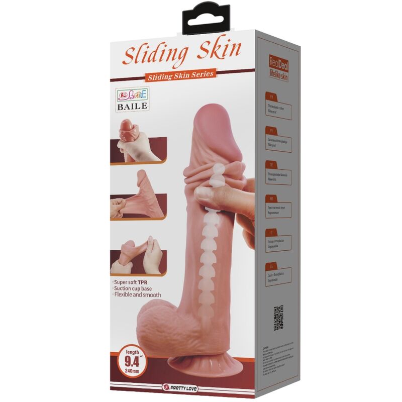 PRETTY LOVE - SÉRIE SLIDING SKIN DILDO REALISTA COM VENTOSA PELE DESLIZANTE MORENO 24 CM