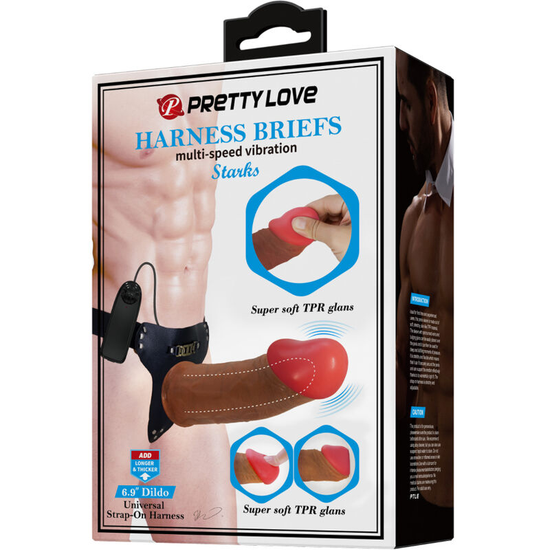 PRETTY LOVE - STARKS HARNESS BRIEFS MULTI-SPEED VIBRATING DILDO 17.5 CM MULATTO