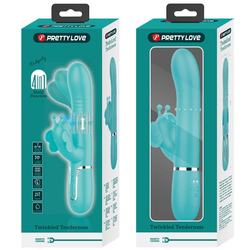 PRETTY LOVE - 4-IN-1 MULTIFUNCTION RABBIT VIBRATOR, AQUA GREEN BUTTERFLY