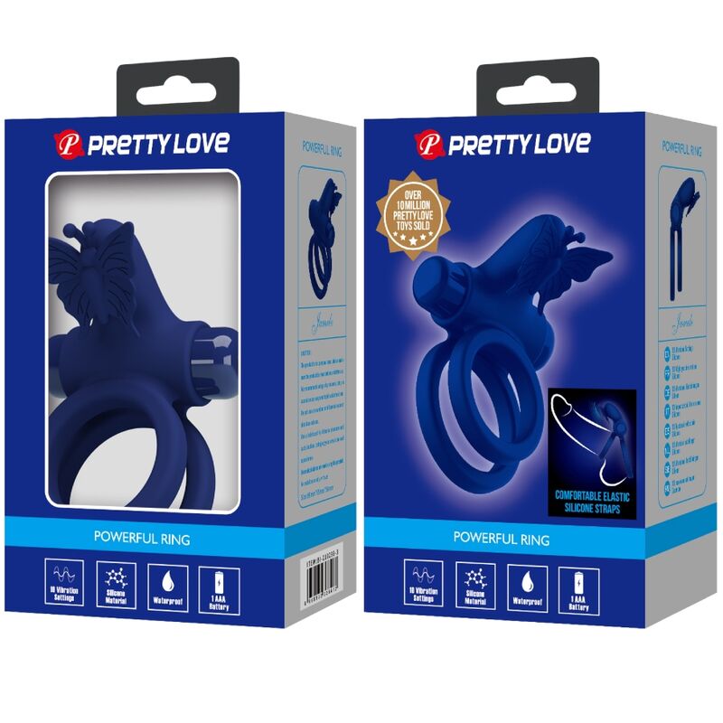 Pretty Love - Jamele doble anell amb vibració i estimulador de papallona blava