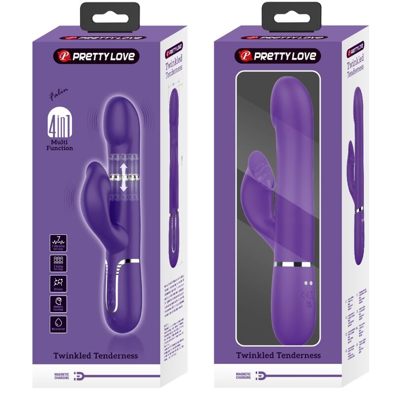 PRETTY LOVE - ZALIN RABBIT VIBRATOR WITH PEARLS 4 IN 1 PURPLE