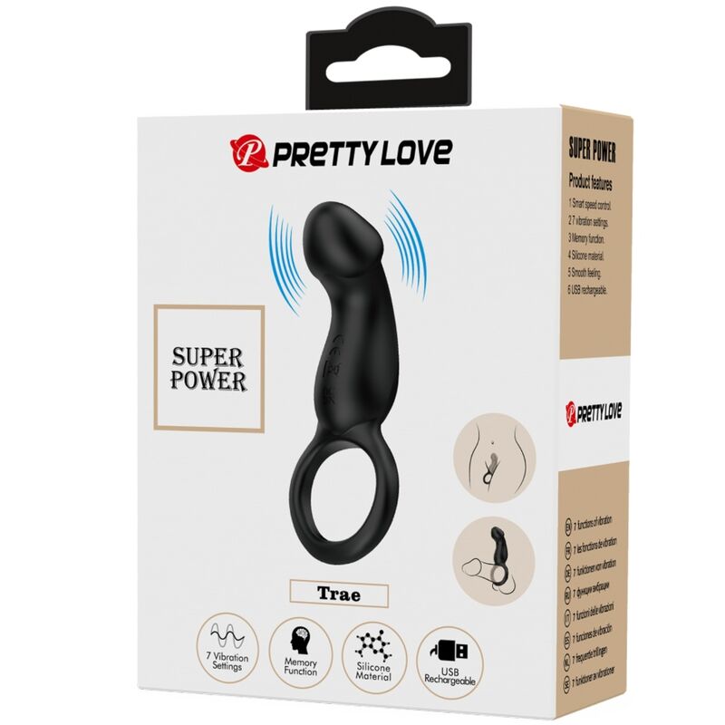 Pretty Love: porta un anell vibrador amb estimulador negre