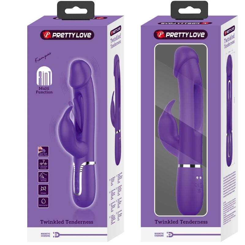 PRETTY LOVE - KAMPAS 3-IN-1 MULTIFUNCTION RABBIT VIBRATOR WITH PURPLE TONGUE