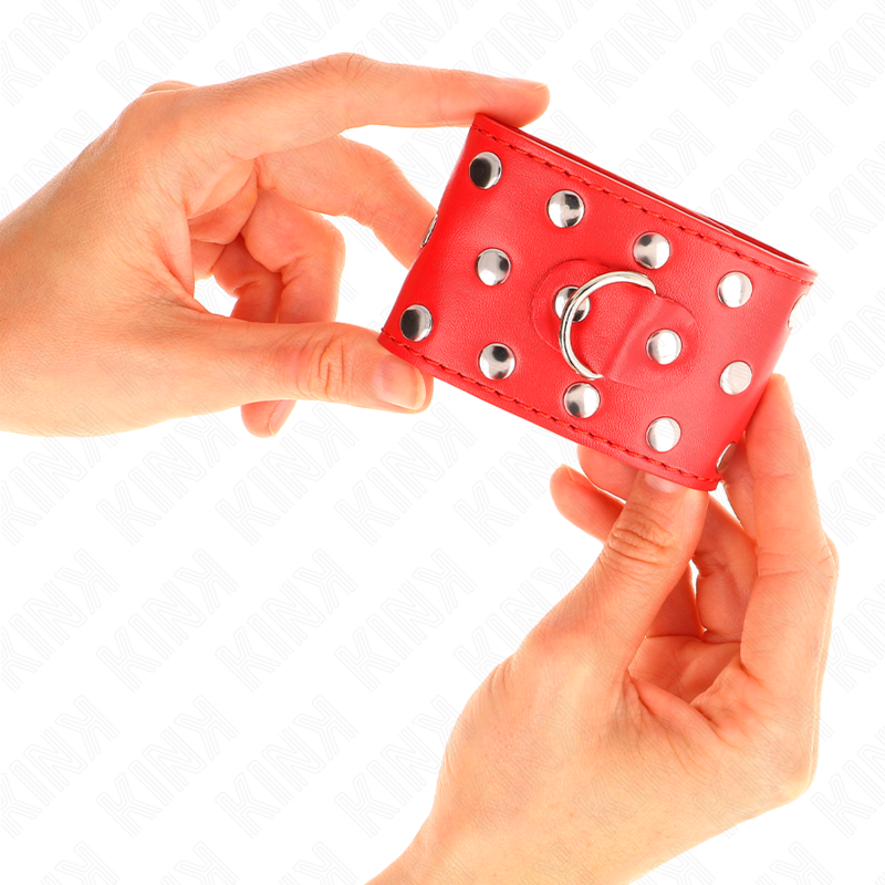 KINK - RED ADJUSTABLE STUDDED SNAP WRISTBANDS 19-24 CM X 5.5 CM