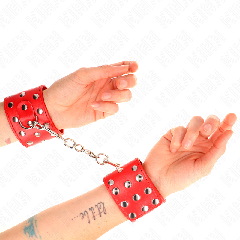 KINK - Adjustable Studded Snap Wristbands, Red, 19-24 cm x 5.5 cm