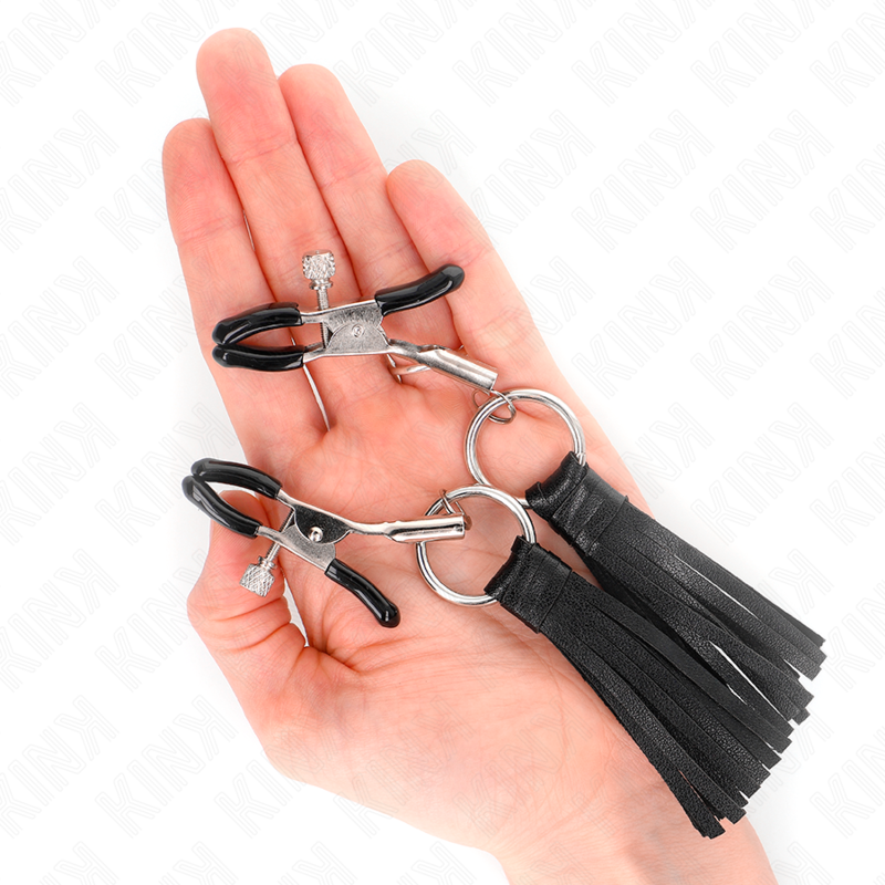 KINK - NIPPLE CLIPS WITH FAUX LEATHER TASSELS 6 CM