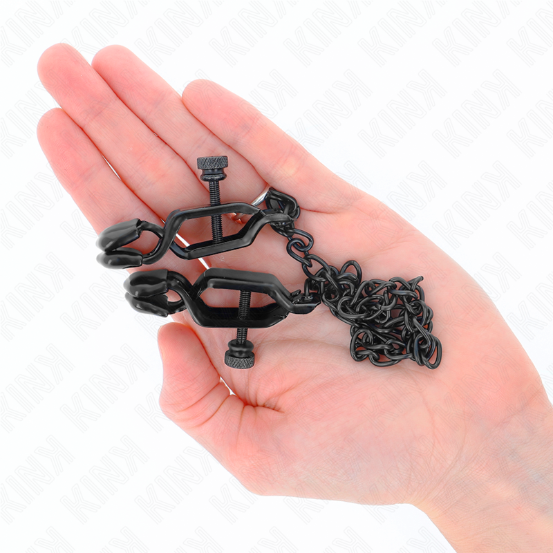 KINK - FLAT NIPPLE CLIPS BLACK WITH BLACK CHAIN 30 CM