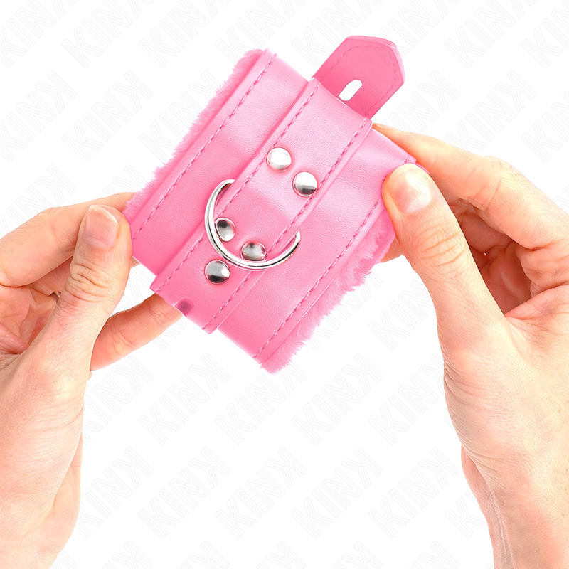 KINK - PINK SQUARE HOLE LINED CUFFS WITH ADJUSTABLE PINK STRAP 17-29 CM X 6 CM