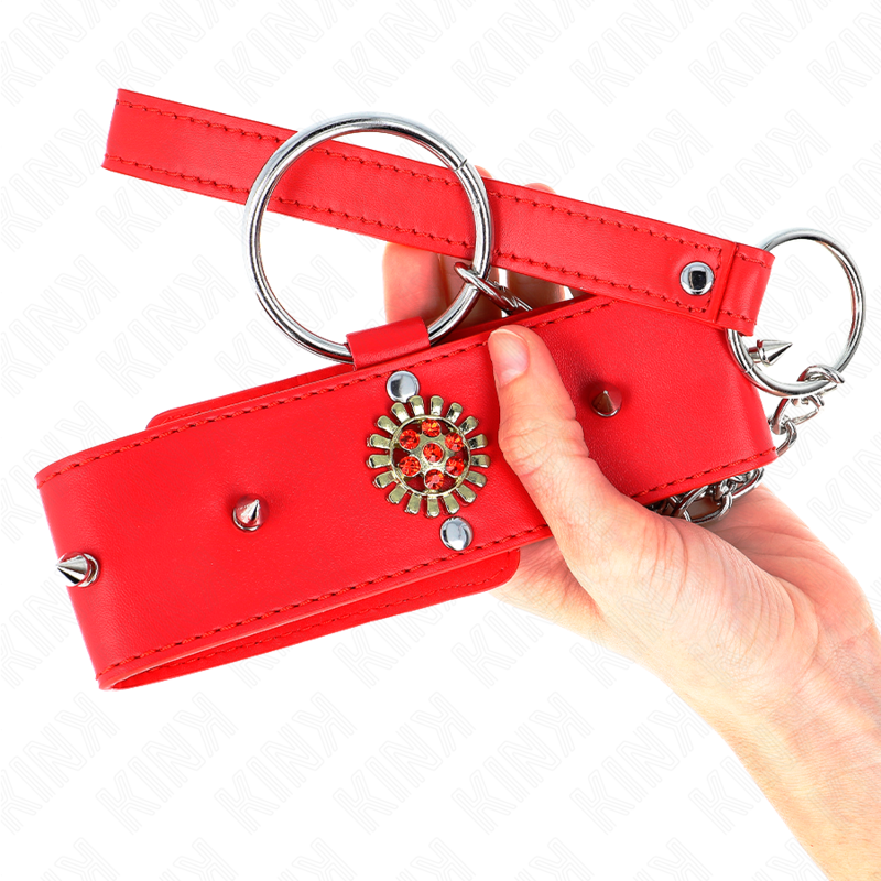 KINK - COLEIRA COM CORREIA 65 CM PESCOÇO DE DIAMANTES VERMELHO AJUSTÁVEL 35-51 CM X 7 CM