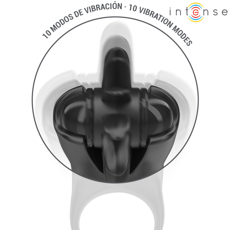 Intens: anell vibrador Mabel 10 Vibracions amb estimulador de clitoris negre