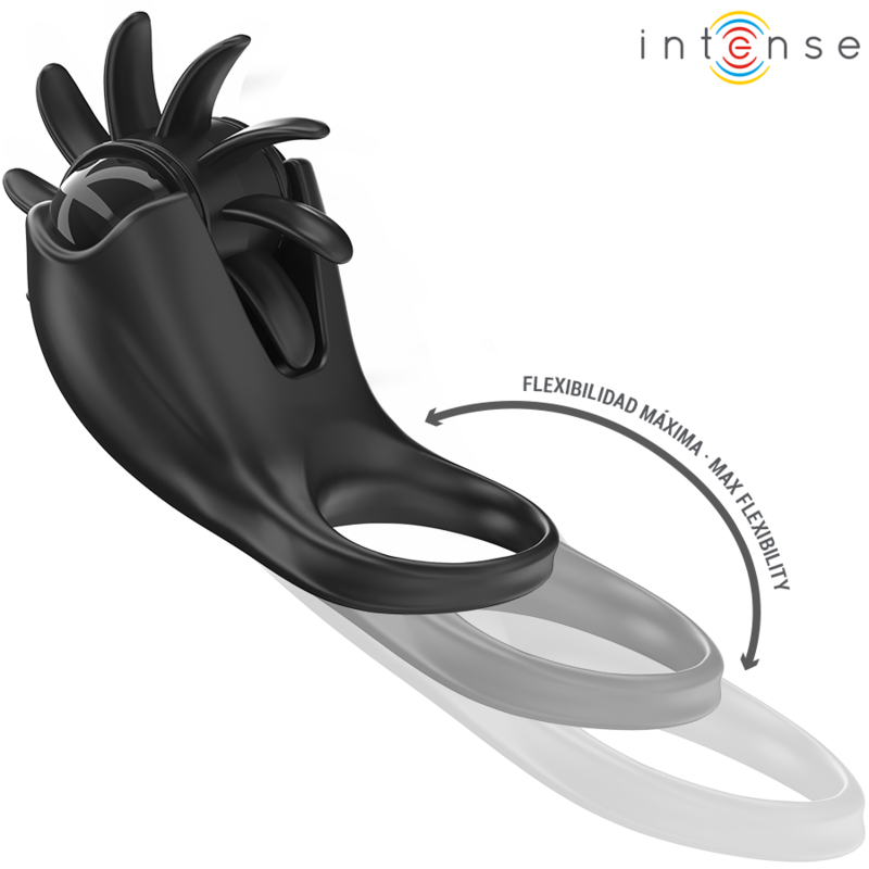 Intens: anell vibrador Mabel 10 Vibracions amb estimulador de clitoris negre