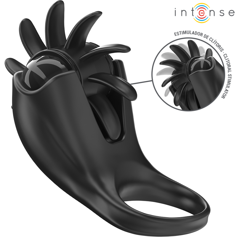 Intens: anell vibrador Mabel 10 Vibracions amb estimulador de clitoris negre