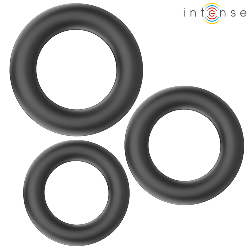 Intense - Hugh 3 Anells bàsics per al penis de silicona negra