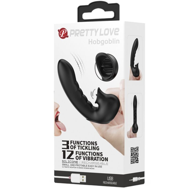 PRETTY LOVE - HOBGOBLIN VIBRADOR DE DEDO 12 VIBRAÇÕES + ESTIMULADOR DE CLITÓRIS PRETO
