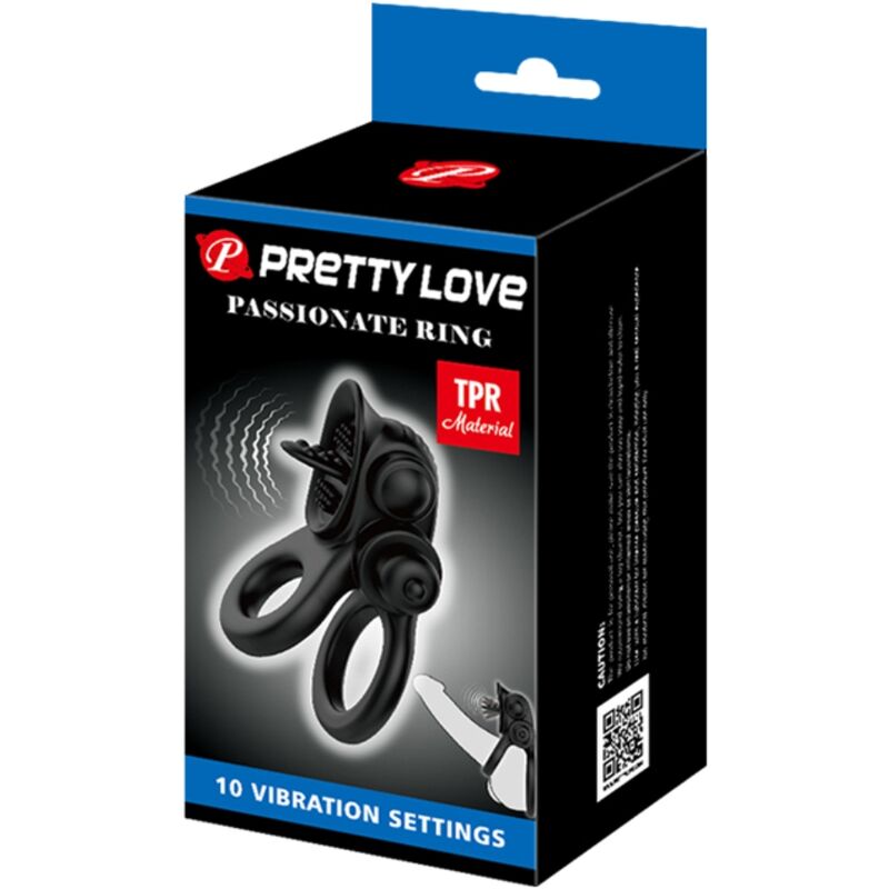 PRETTY LOVE - PASSIONATE RING DOUBLE VIBRATING RING + CLITORAL STIMULATOR BLACK