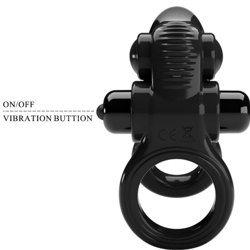 Pretty Love: anell de doble vibrador anell apassionat + estimulador de clitoris negre