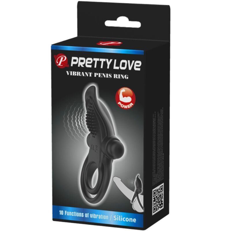 PRETTY LOVE - DUAL RING VIBRATOR + CLITORAL STIMULATOR 10 VIBRATIONS BLACK