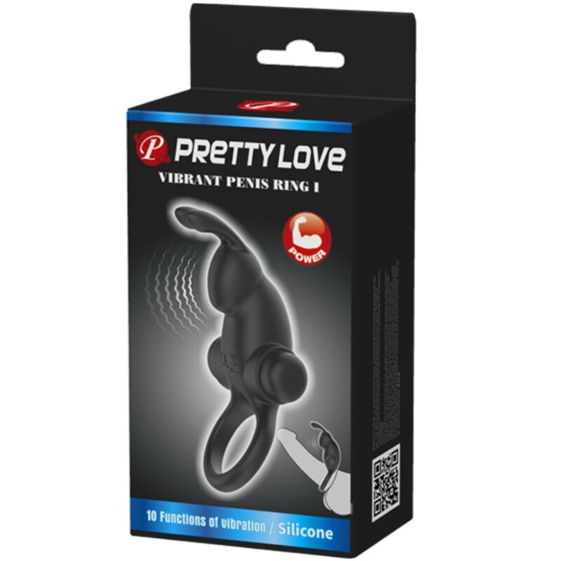 PRETTY LOVE - VIBRATING RING + RABBIT CLITORAL STIMULATOR 10 VIBRATIONS BLACK
