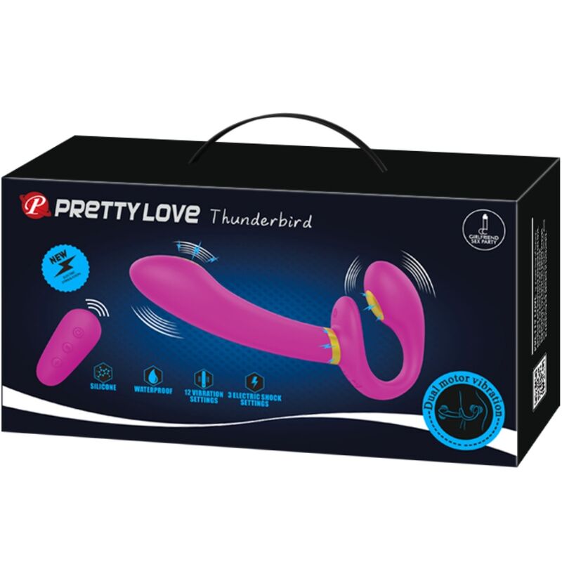 PRETTY LOVE - THUNDERBIRD DOUBLE STRAP-ON VIBRATOR WITH REMOTE CONTROL - PURPLE