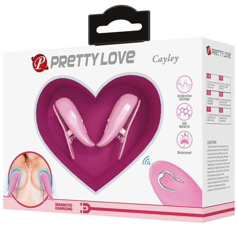 PRETTY LOVE - CAILEY NIPPLE CLIPS 10 VIBRATIONS REMOTE CONTROL PINK