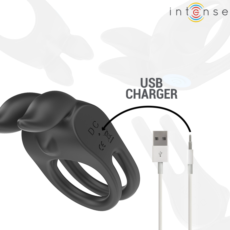 INTENSE - SAM BLACK DUAL RING PENIS VIBRATOR 10 VIBRATIONS