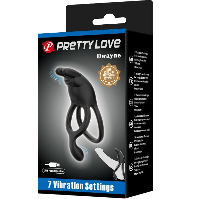 PRETTY LOVE - SETH DOUBLE RING VIBRATING RABBIT 7 VIBRATIONS BLACK