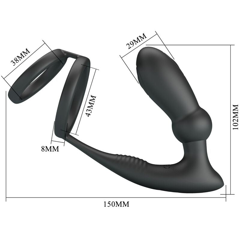 Pretty Love - Emoni Penis Ring + Plug Anal 12 Vibracions Negre
