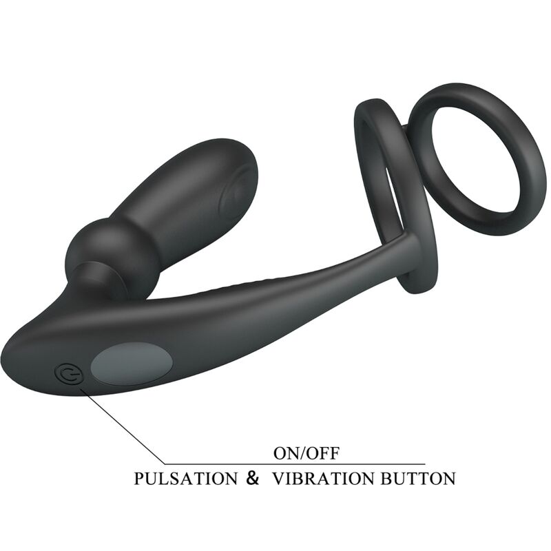 Pretty Love - Emoni Penis Ring + Plug Anal 12 Vibracions Negre