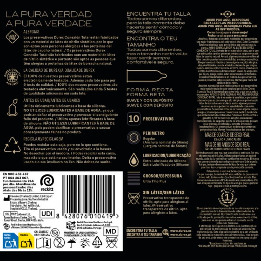 DUREX - CONEXIÓN TOTAL ULTRA FINO PLUS SIN LÁTEX 10 UNIDADES
