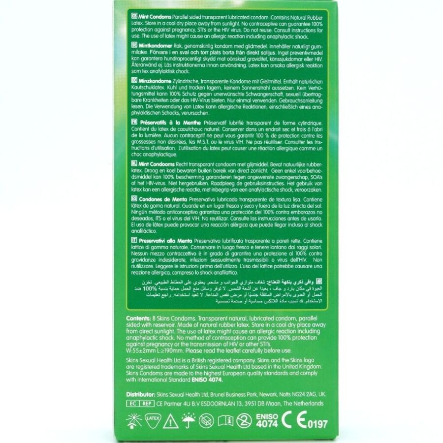 SKINS - PRESERVATIVOS PREMIUM AROMATIZADOS A MENTA PACK 8
