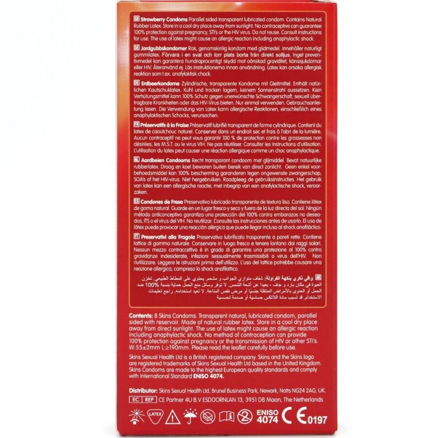 SKINS - PRESERVATIVOS PREMIUM SABOR MORANGO PACK 8