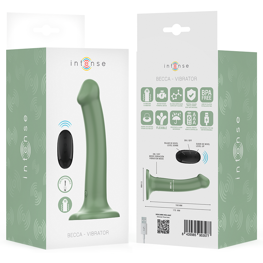 INTENSE - BECCA SUCTION CUP VIBRATOR 10 VIBRATIONS GREEN REMOTE CONTROL