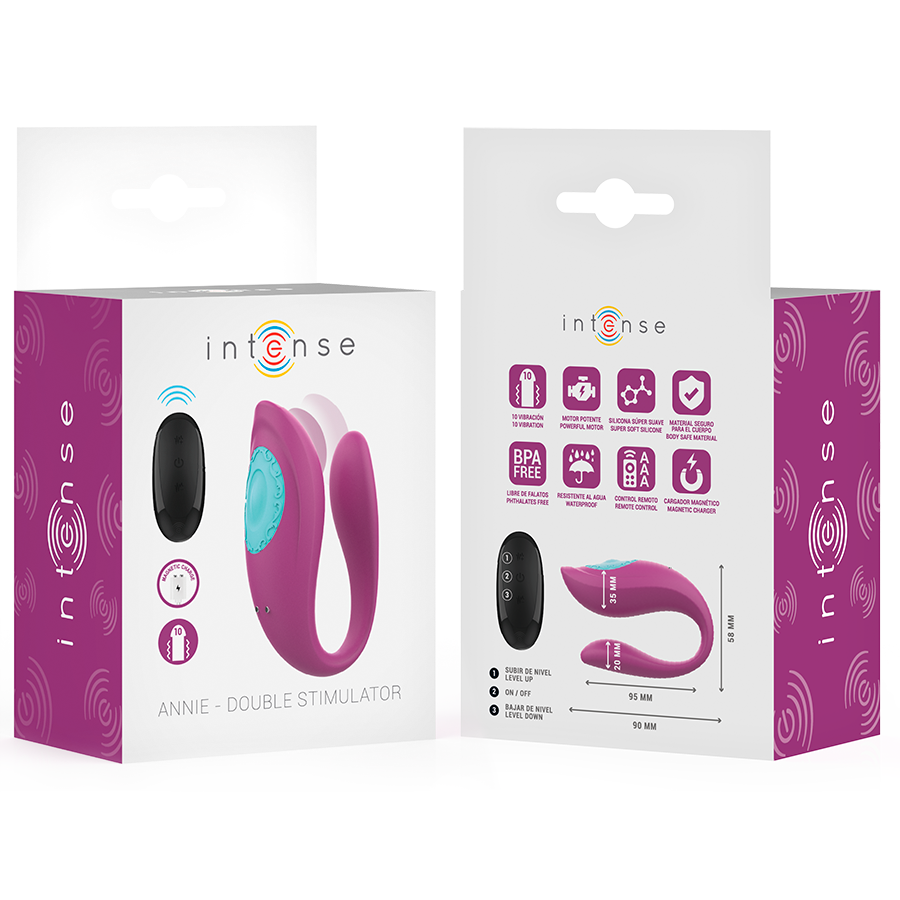 INTENSE - ANNIE U-SHAPED STIMULATOR & VIBRATOR PURPLE REMOTE CONTROL