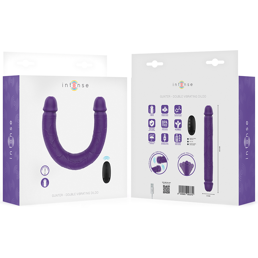 INTENSE - GUNTER DOUBLE VIBRATING DILDO 40 CM PURPLE REMOTE CONTROL