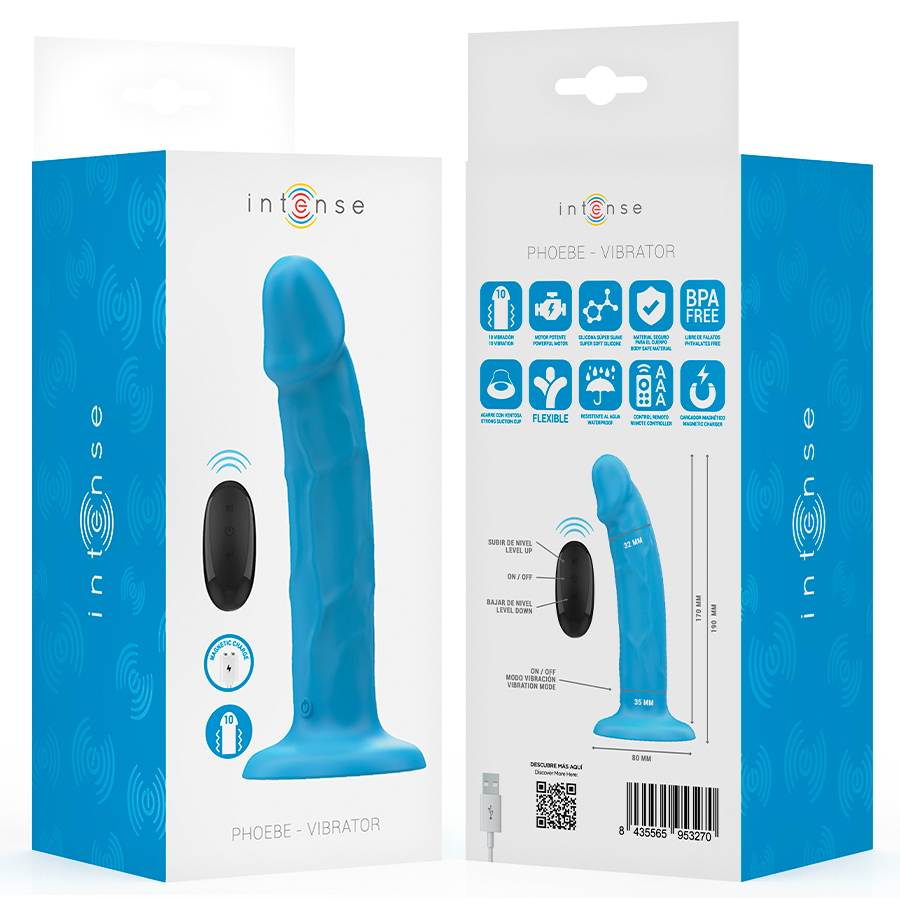 INTENSE - PHOEBE VIBRADOR REALÍSTICO 10 VIBRACIONES AZUL CONTROL REMOTO