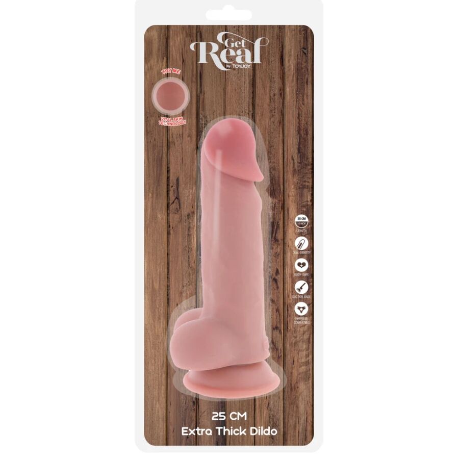 GET REAL - PENE REALÍSTICO DELUXE CON TESTÍCULOS EXTRA GRUESO 25 CM