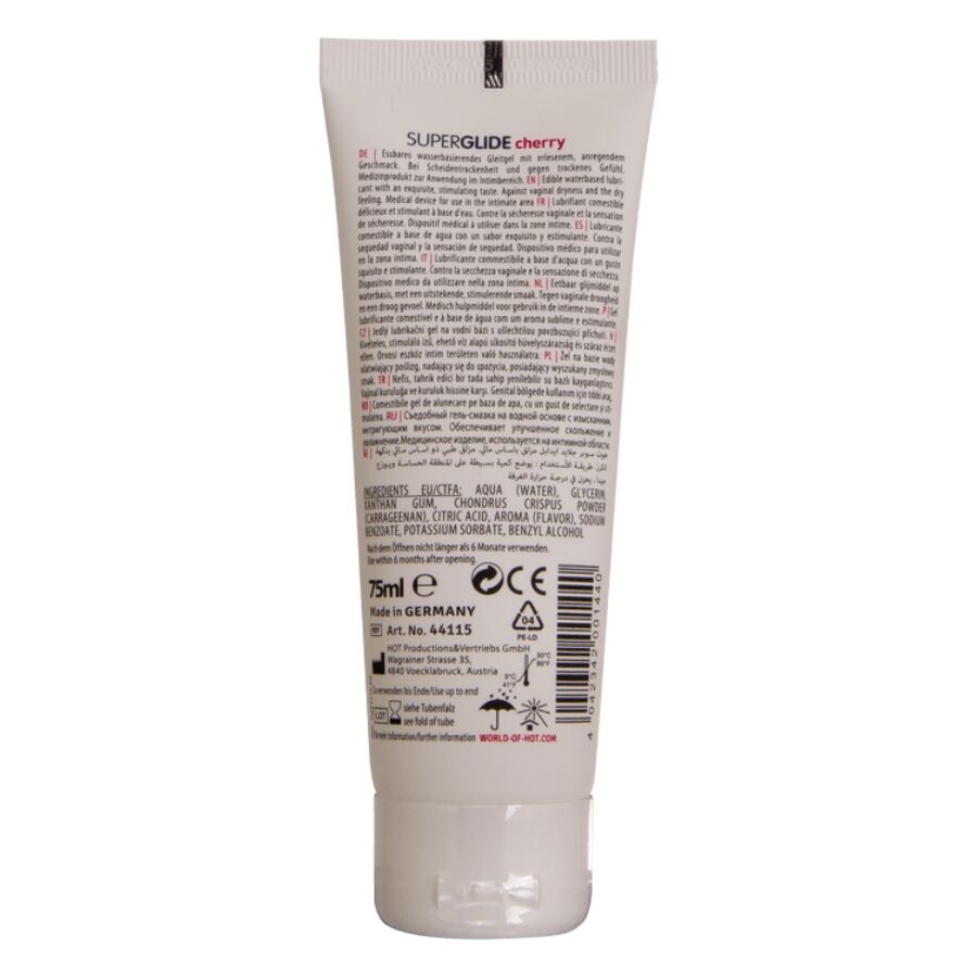 HOT - SUPERGLIDE LUBRIFICANTE COMESTÍVEL BASE ÁGUA CEREJA 75 ML