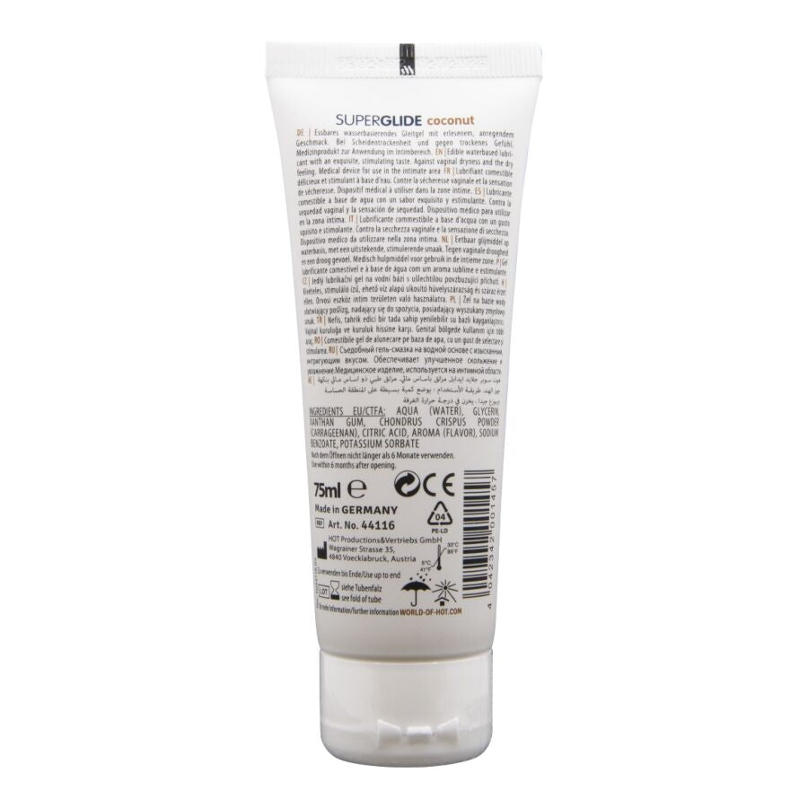 HOT - SUPERGLIDE LUBRIFICANTE COMESTÍVEL BASE ÁGUA COCO 75 ML