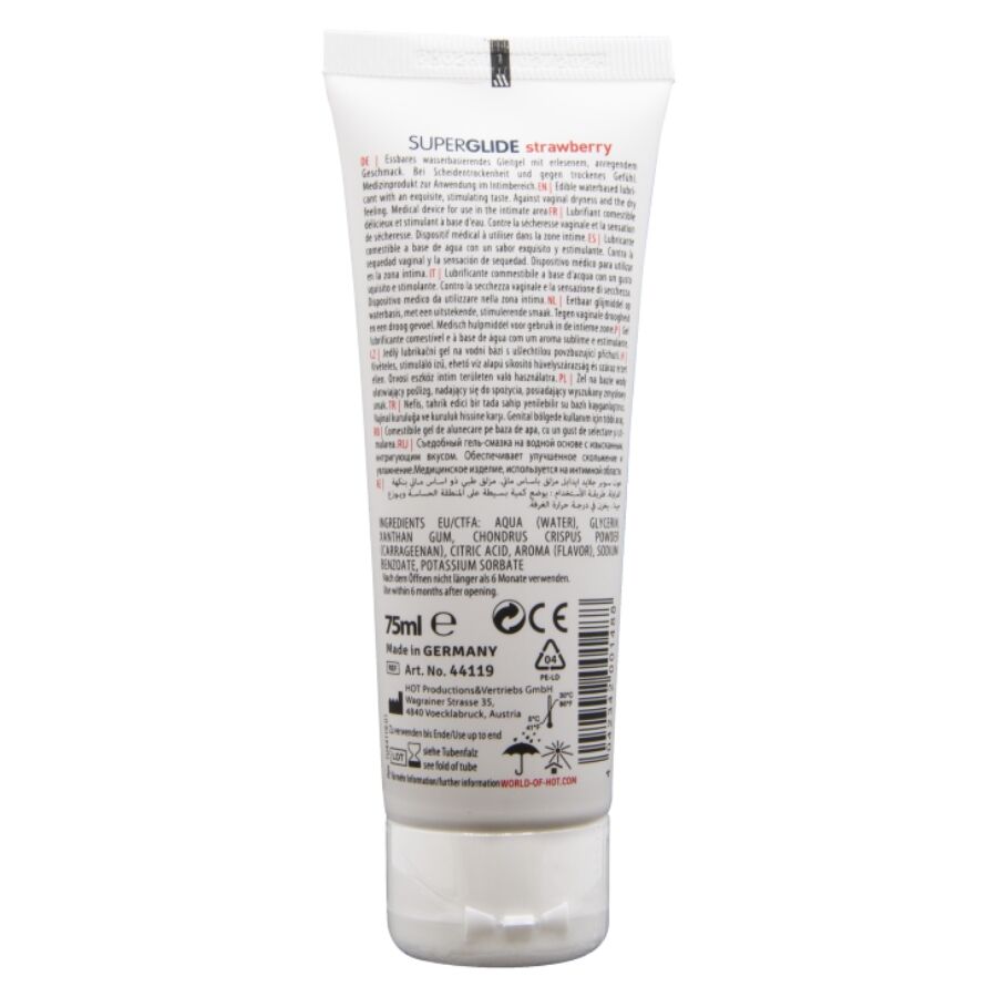 HOT - SUPERGLIDE LUBRIFICANTE COMESTÍVEL BASE ÁGUA MORANGO 75 ML