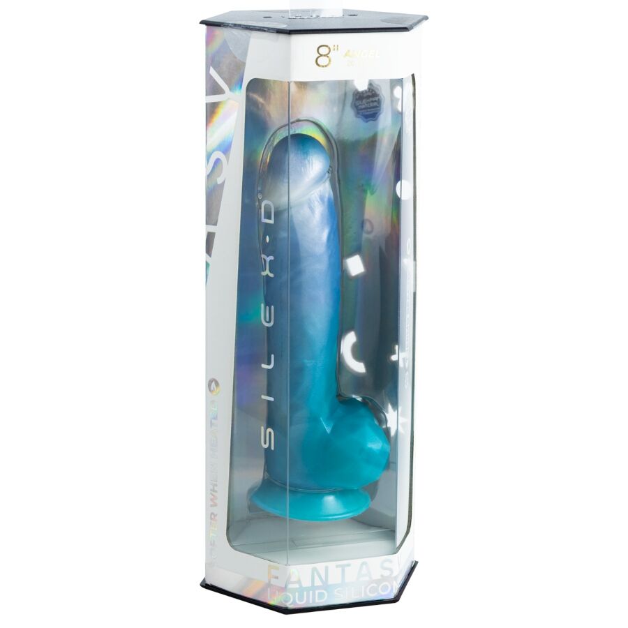 SILEXD - ANGEL DILDO FANTASY SILICONA LIQUIDA TERMOREACTIVO AZUL CELESTE 20.3 CM
