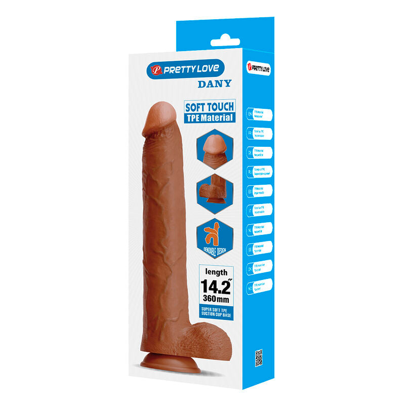 PRETTY LOVE - DANY DILDO REALISTA FLEXÍVEL COM VENTOSA 36 CM - Ø 5,6 CM CASTANHO