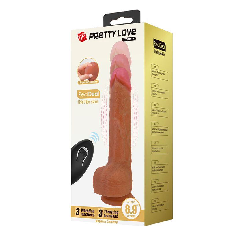 PRETTY LOVE - TOMMY VIBRADOR REALISTA COM MOVIMENTO DE ESTOQUE CASTANHO ESCURO CONTROLO REMOTO