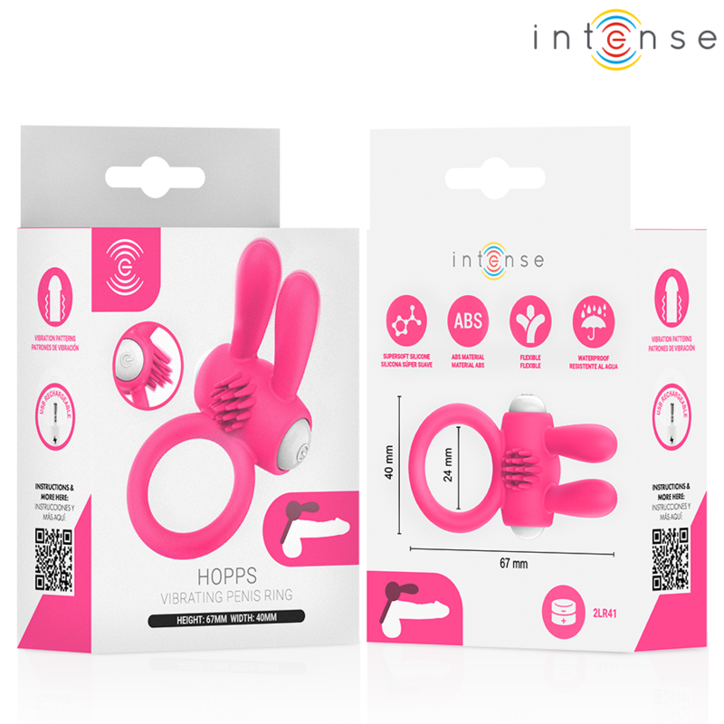 INTENSE - HOPPS ANILLO PARA PENE VIBRADOR CON ESTIMULACIÓN CLITORIANA ROSA
