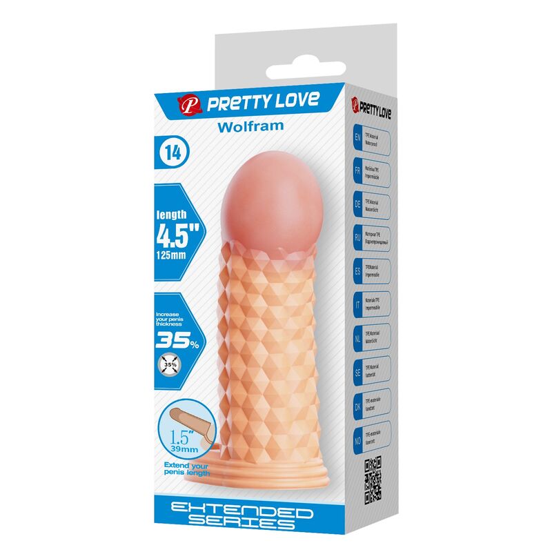 PRETTY LOVE - WOLFRAM MANGA EXTENSORA PARA PENIS 11,5 CM Ø 3,8 CM COR NATURAL