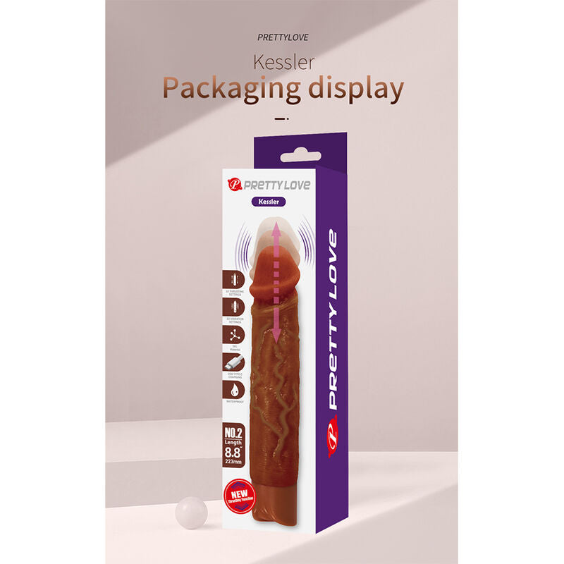 PRETTY LOVE - KESSLER DILDO VIBRADOR REALISTA 10 MODOS DE VIBRACIÓN Y 10 DE EMPUJE 22 CM MARRÓN